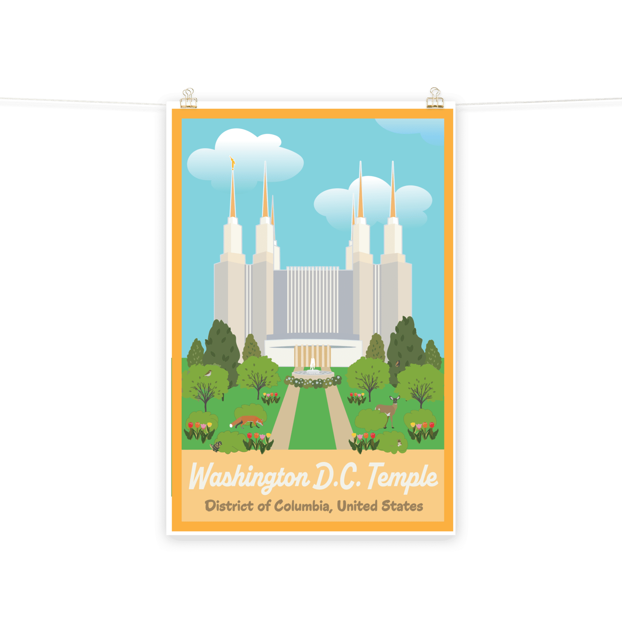Kids Temple Travel Posters- WASHINGTON DC TEMPLE- Two sizes- 12"x18", 24"x36"