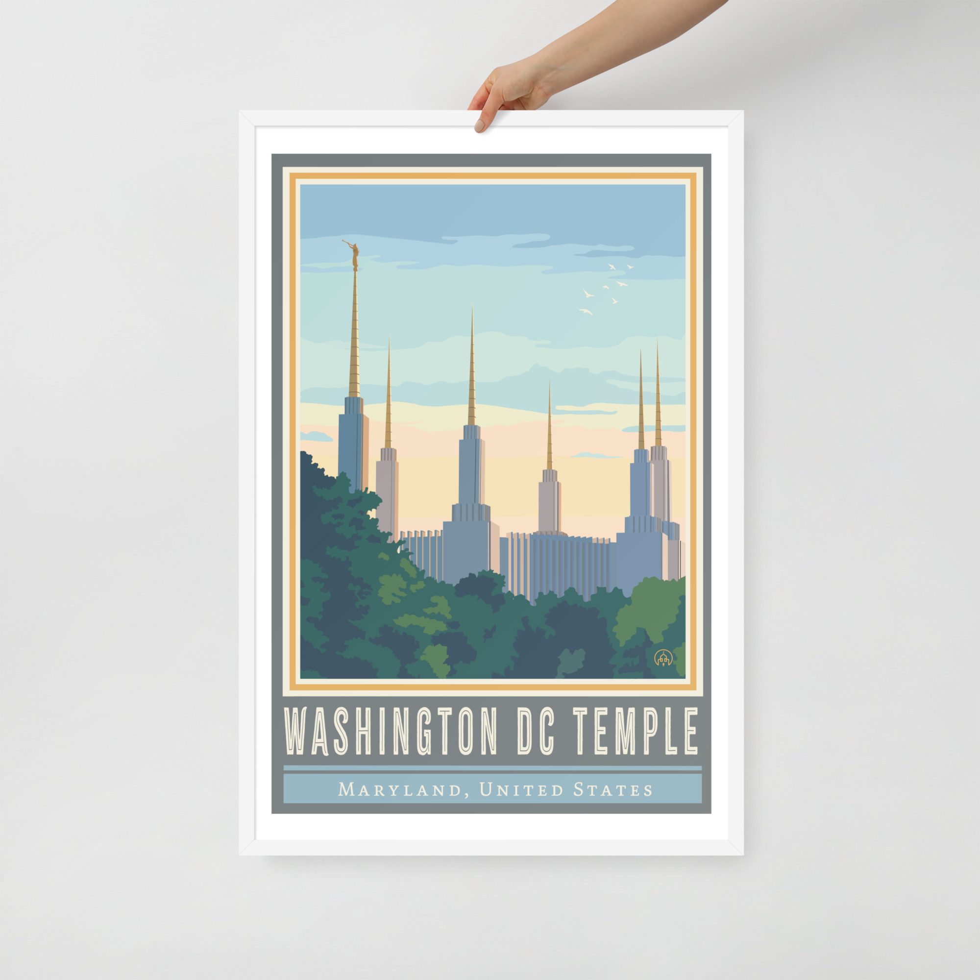 Washington D.C. Temple Travel Poster- White Wood Framed poster 12"x18", 24"x36"