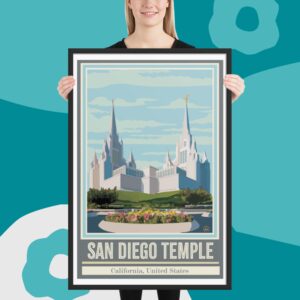 San Diego Temple Travel Poster- Framed- 3 color options, 2 size options