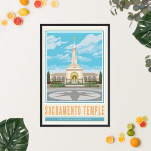 Sacramento Temple Travel Poster- Framed- 3 color options, 2 size options